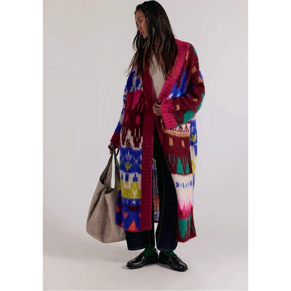 Free People Folk Song Maxi Cardi Small NWT Oversized Sweater Cardigan Fair Isle - Picture 5 of 13